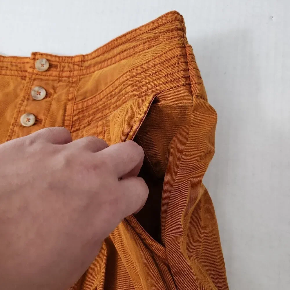 Anthropologie Briony Mini Skirt 4‎ Burnt Orange Button Fly Pockets Boho